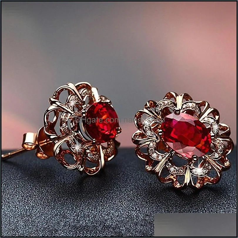 luxury ruby stud earrings for women 18k rose gold red birthstone ear jewelry wedding gemstone earring