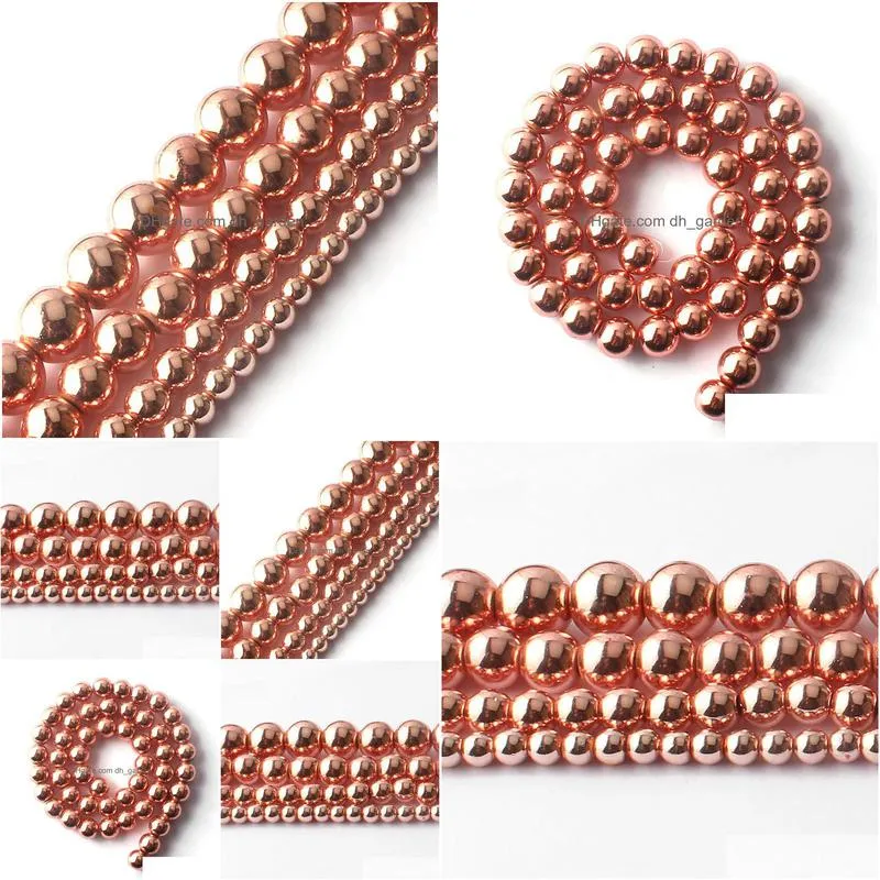 8mm natural stone beads rose gold hematite round loose beads for jewelry making 15 inches 4/6/8/10mm diy jewelry natural stone