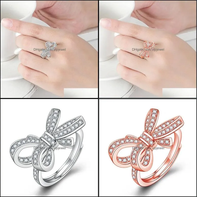 fashion creative diamondstudded open bow ring hipster simple temperament full of diamond butterfly dancing rings romantic gift