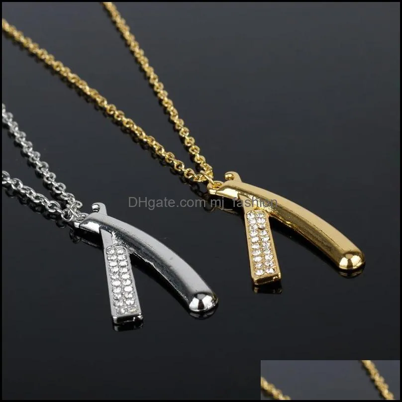 hip hop razor blades pendant necklaces men jewelry zirconia shaver shape necklaces male gold color collares jewelry accessories