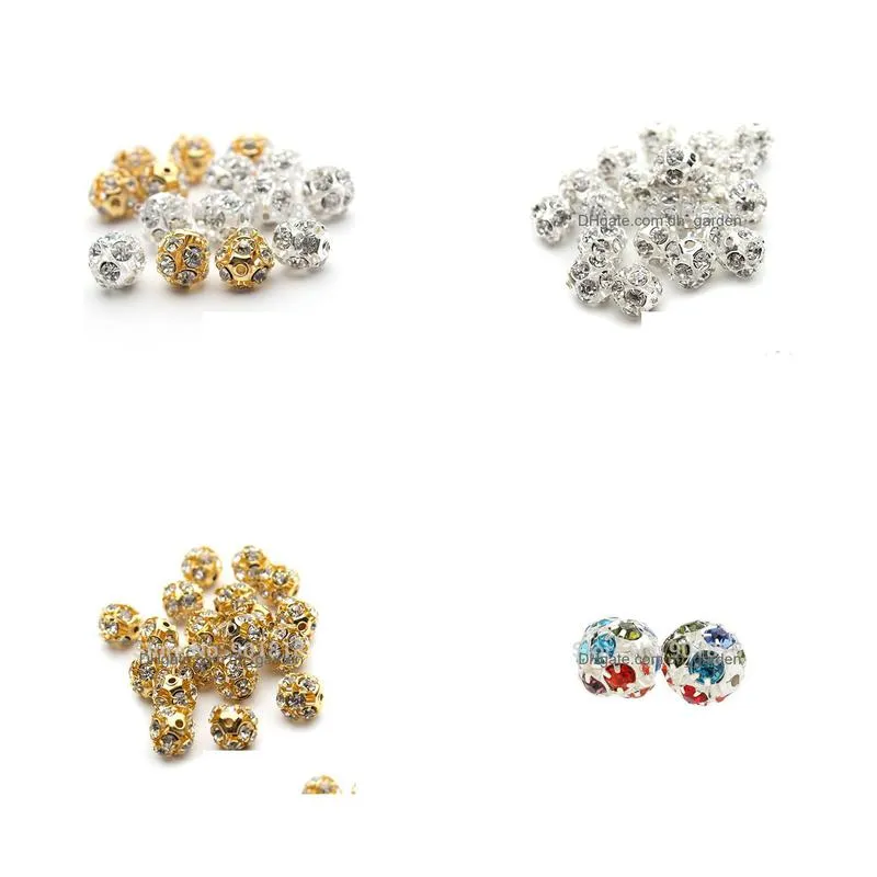 30pcs/lot 6mm/8mm/10mm gold/silver round pave disco ball beads rhine stone crystal spacer beads for diy jewelry