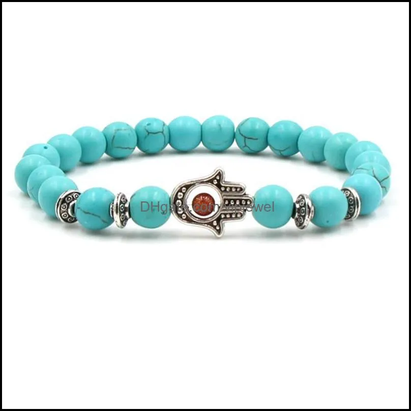 turquoise stone bracelet ethnic stretch bracelet handmade women men jewelry fatima devil palm owl  beads bracelets