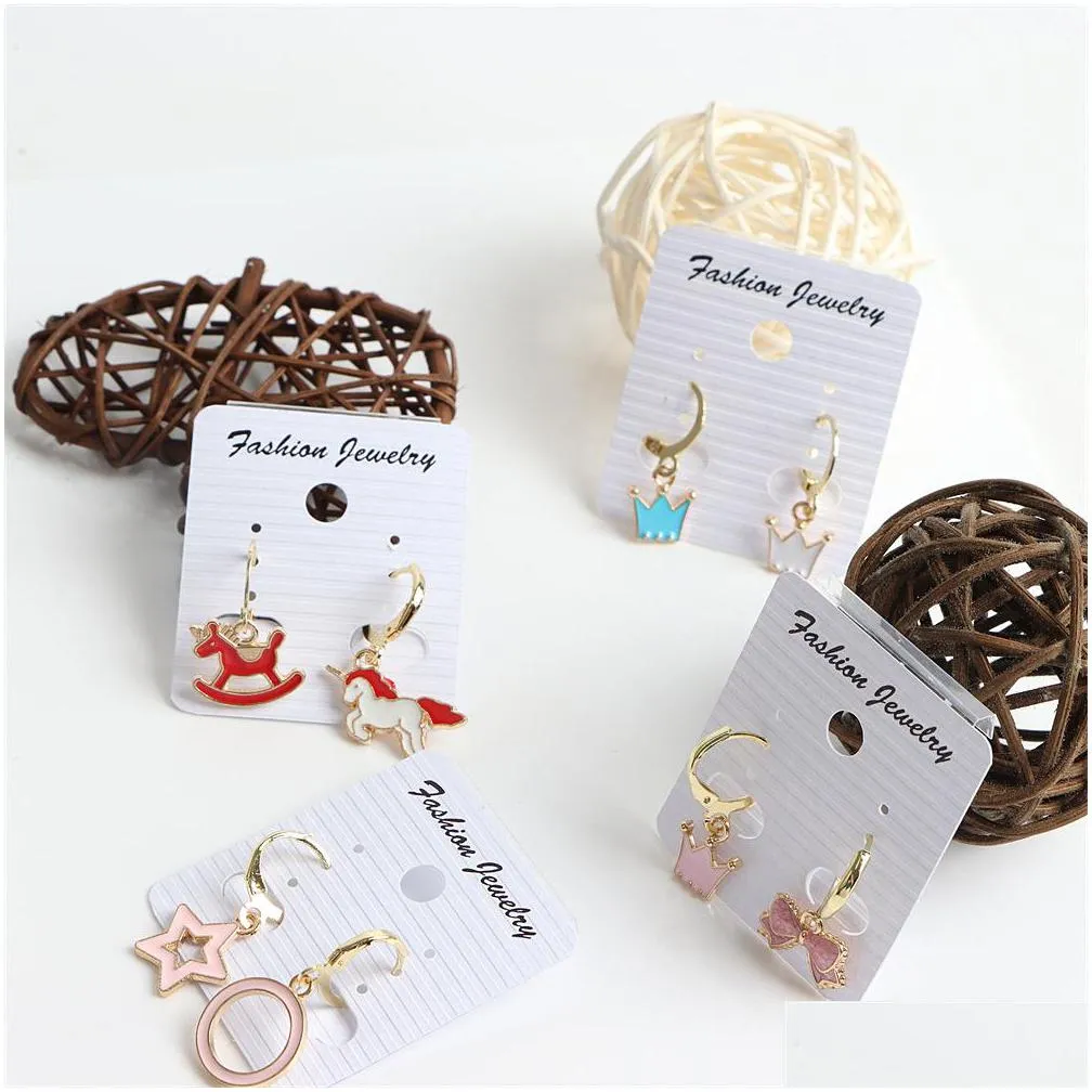 20pairs/lot fashion lovely lucky charm enamel hoop dangle earrings jewelry for women girls cute heart cat star moon rabbit butterfly mix style party gifts