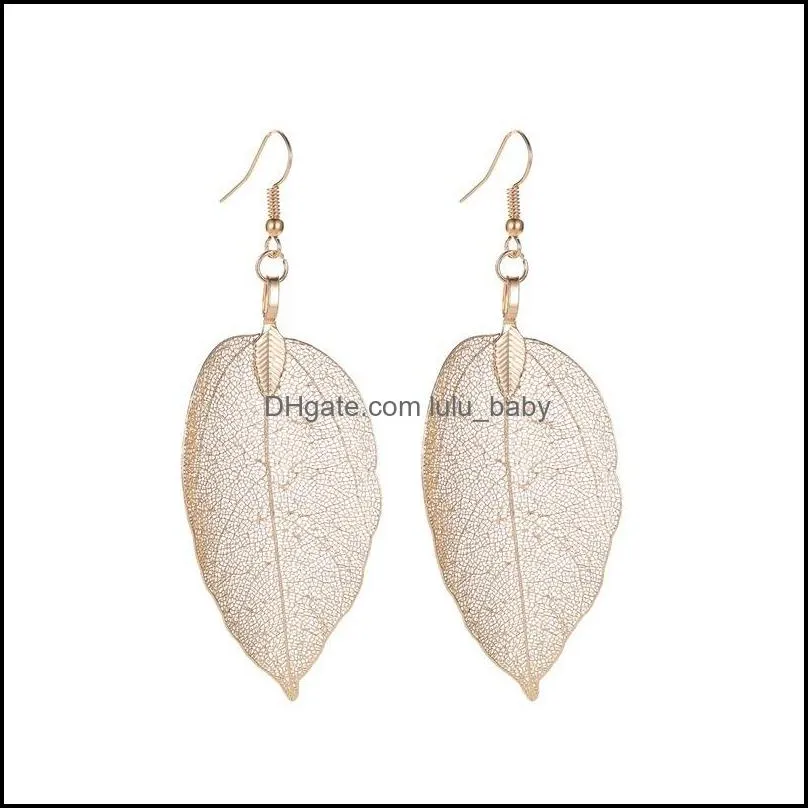 leaf drop earrings for women brincos dangle chandelier earring bohemia long big hollow wedding jewelry
