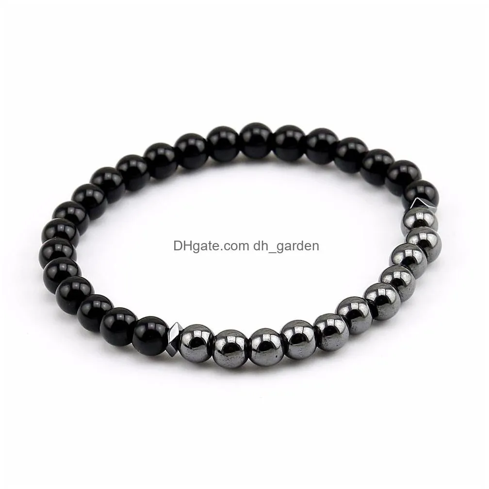 natural bright black onyx 6mm bracelet men charm bead bracelets bangles hematite braclets for women men jewelry