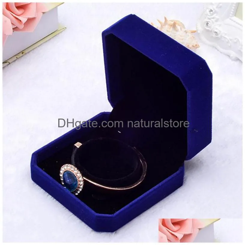 fashion square velvet blue jewelry boxes packaging for pendant necklace rings bracelet bangle wedding engagement gift display case 316