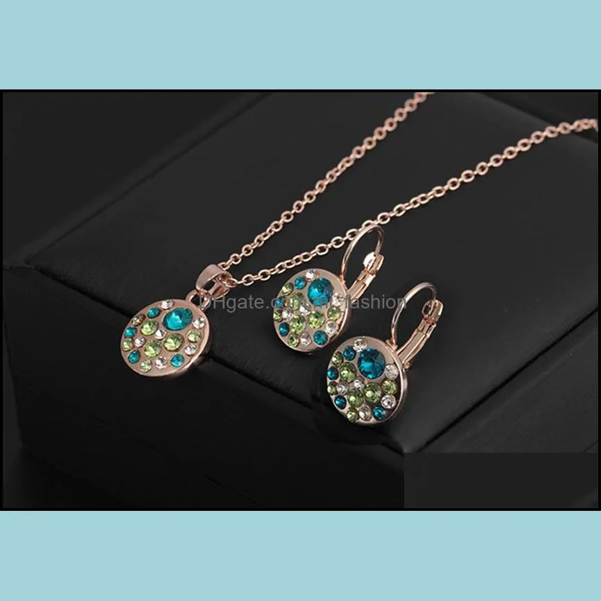 crystal jewelry set for women round necklaces earrings jewelry sets parure bijoux femme engagement wedding party jewelry set