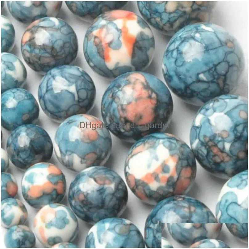 412mm natural dark blue rainbow stones round spacer loose beads for necklace bracelet charms handmade jewelry making