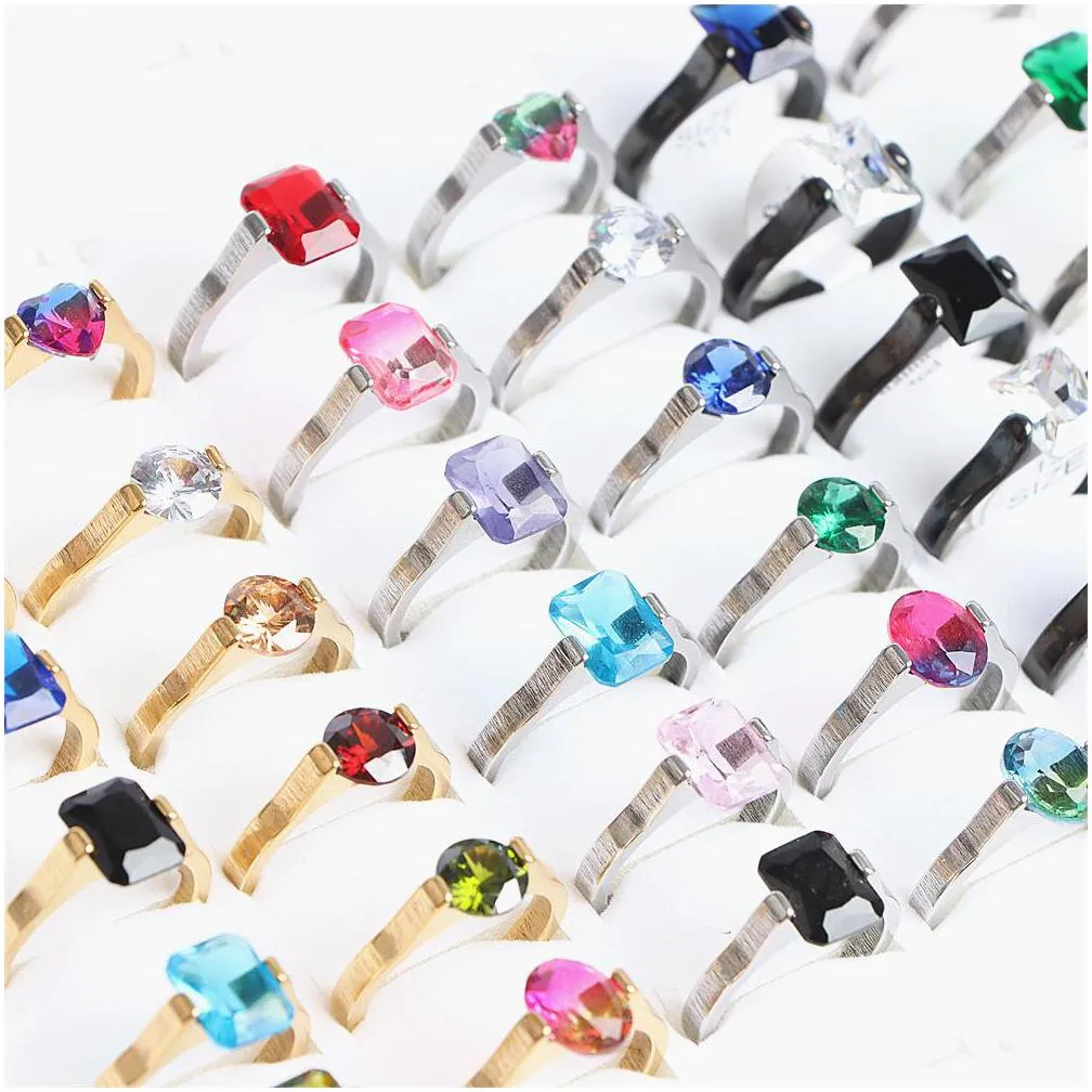 new fashion geometric zircon stainless steel rings jewelry for women men heart multicolor mix style party gift no fade wholesale