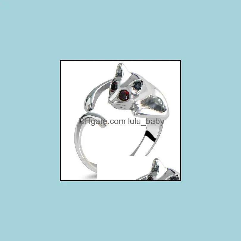 rings for women mens gold rings lovely adjustable kitten cat animal crystal silver gold plated alloy rings