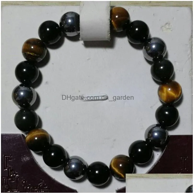 men bracelets natural stone bracelets for women 10mm beads black obsidian tiger eye and hematite stone bracelet
