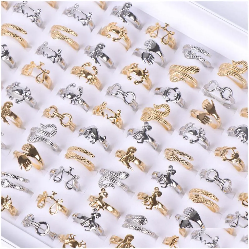 wholesale 20pcs/lot punk stainless steel ring snake sheep  gold silver color mix style adjustable open jewelry for women men party gift no