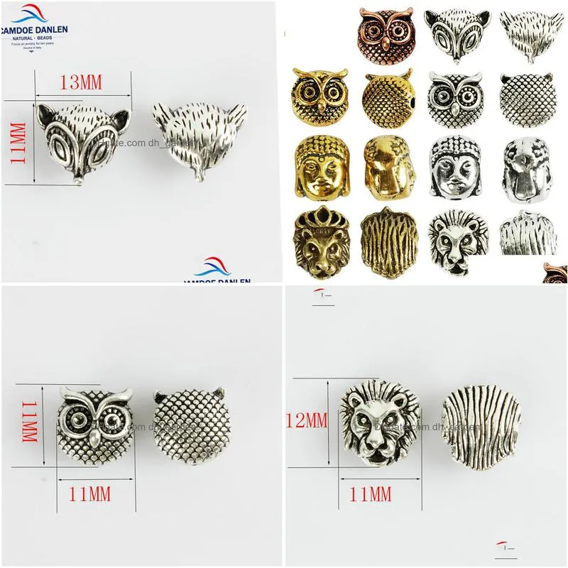 10pcs/bag antique gold silver owl  buddha fox head spacer beads diy bracelets necklace beads for jewelry making accessories