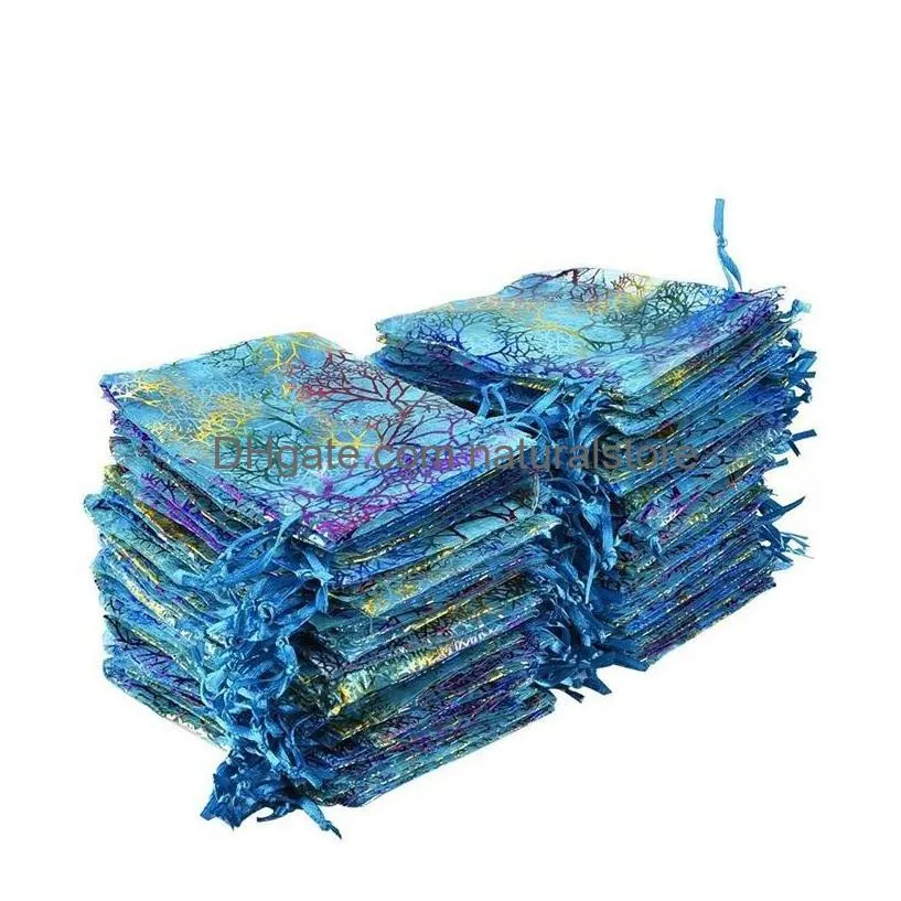 100pcs blue coral organza bags 13x18cm wedding gift bag cute candy jewelry packaging bags drawstring pouch 310 q2