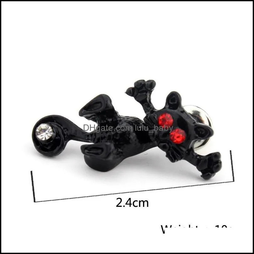 stud earrings red crystal punk black cat kitten impalement punk stud earring