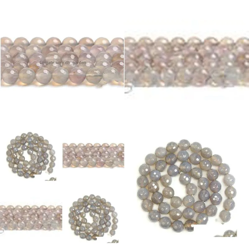 8mm fctory price 12mm 14mm round faceted gray agat beads natural stone beads diy loose beads for jewelry making