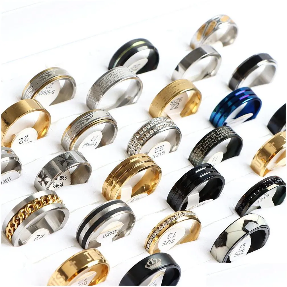 20pcs/lot new fashion large size colorful stainless steel ring jewelry for women men mix style wedding lover couple party gift 22mm24mm