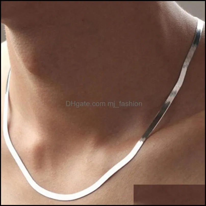 silver plated temperament plated necklace men and women short collarbone blade chain womens jewelry flat snake bone chain necklace