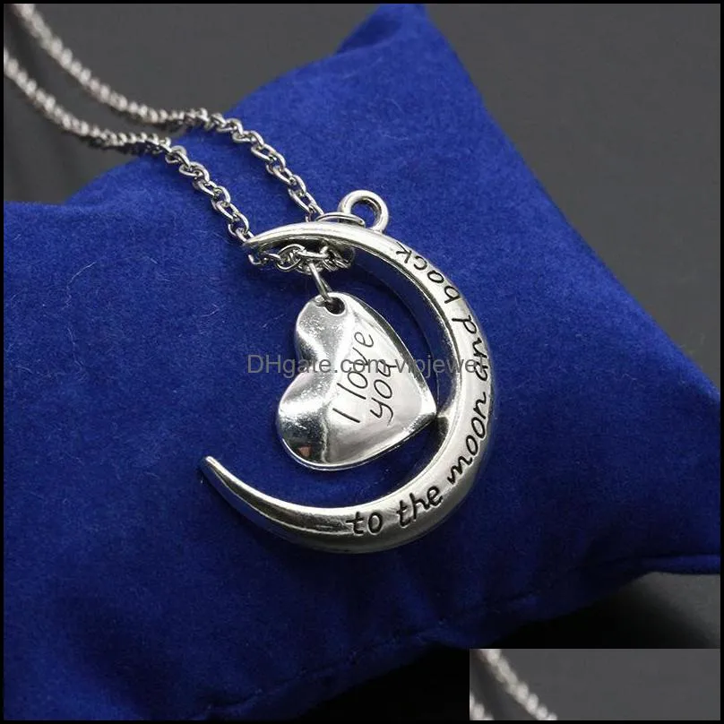 chain necklace wholesale i love you moon heart necklace silver plated pendants necklaces