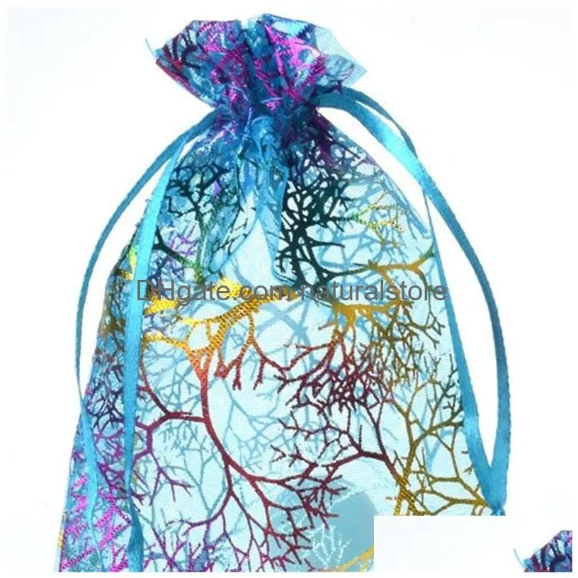 100pcs blue coral organza bags 13x18cm wedding gift bag cute candy jewelry packaging bags drawstring pouch 310 q2