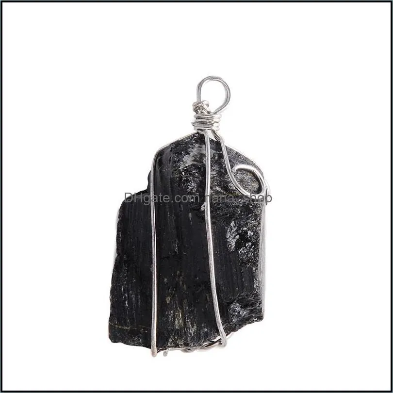  black tourmaline pendant necklace raw stone schorl leather necklace chakra healing crystal quartz point pendant natural stone