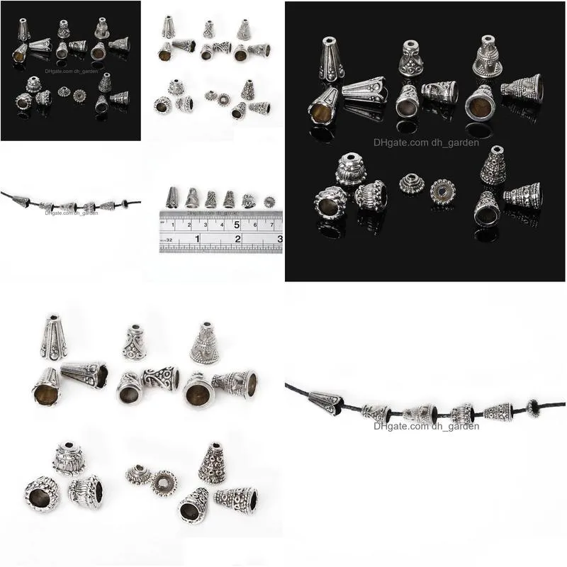 86pcs/lot necklace cord tips antique silver plated engraved cone beads caps end caps for jewelry making diy accessories