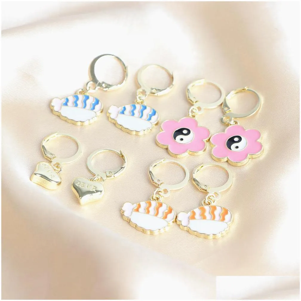 20pairs/lot fashion lovely lucky charm enamel hoop dangle earrings jewelry for women girls cute heart cat star moon rabbit butterfly mix style party gifts