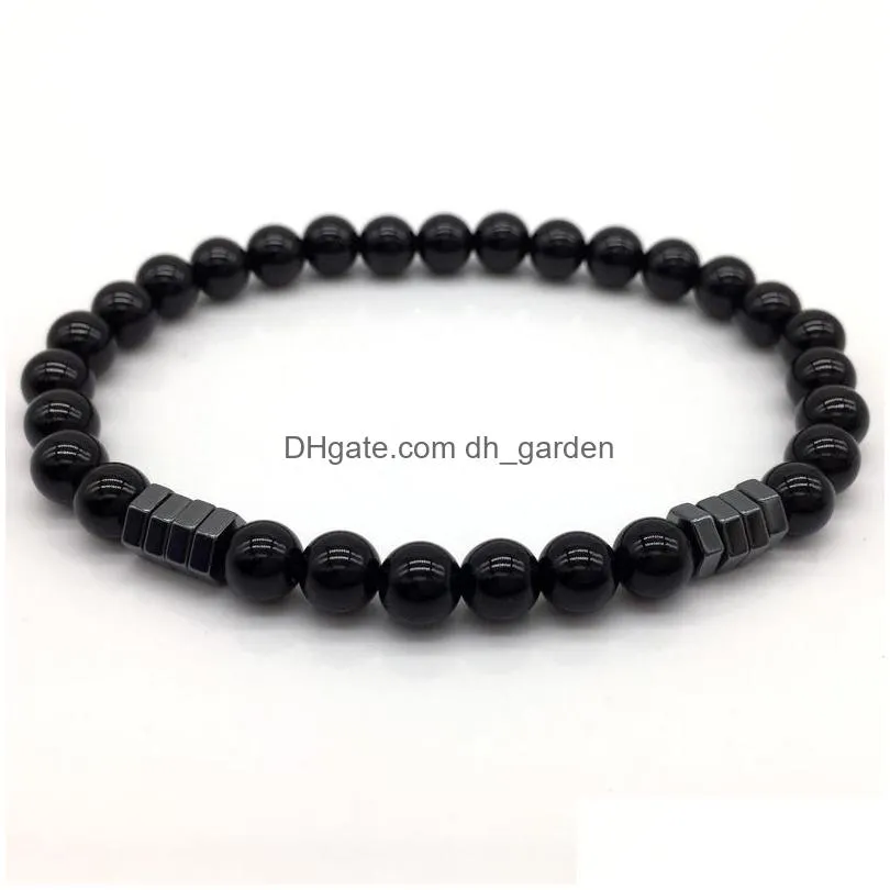 2018 new fashion stone bead charm bracelet men jewelry 6mm matte bead with column hematite bracelet for men gift
