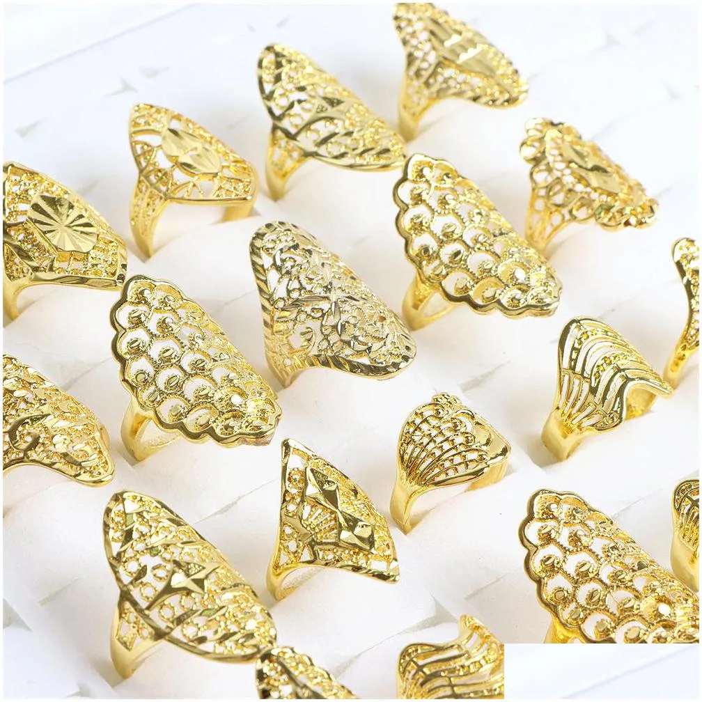 wholesale 20pcs/lot fashion hollow vintage rings open adjustable jewelry for women men mix style gold silver plated wedding lovers couple party