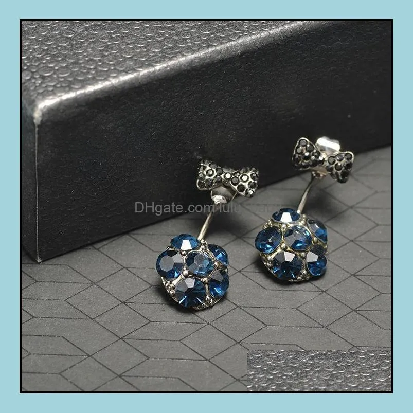 bow stud earrings simulated jewelry brincos bowknot bijoux imitation crystal earring