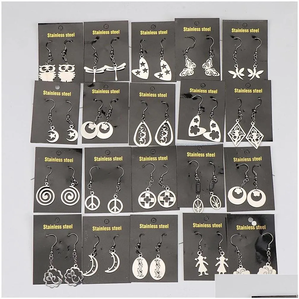 20pairs/lot fashion stainless steel hook drop dangle earrings for women party gift moon heart butterfly love mix style silver plated