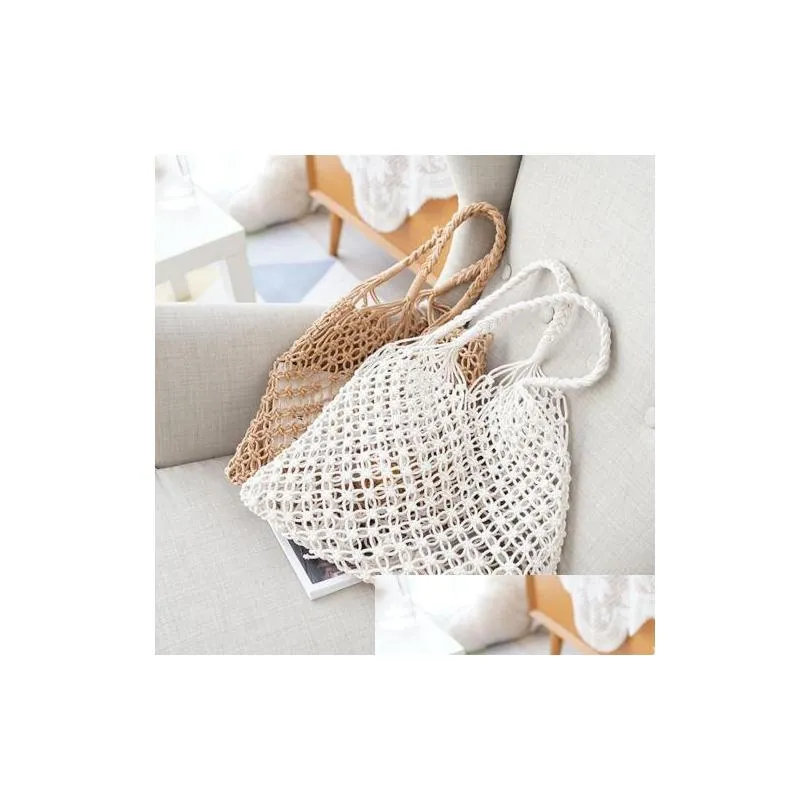 hot fashion women fishing net woven hand storage bag woven irregular handbag summer beach bags