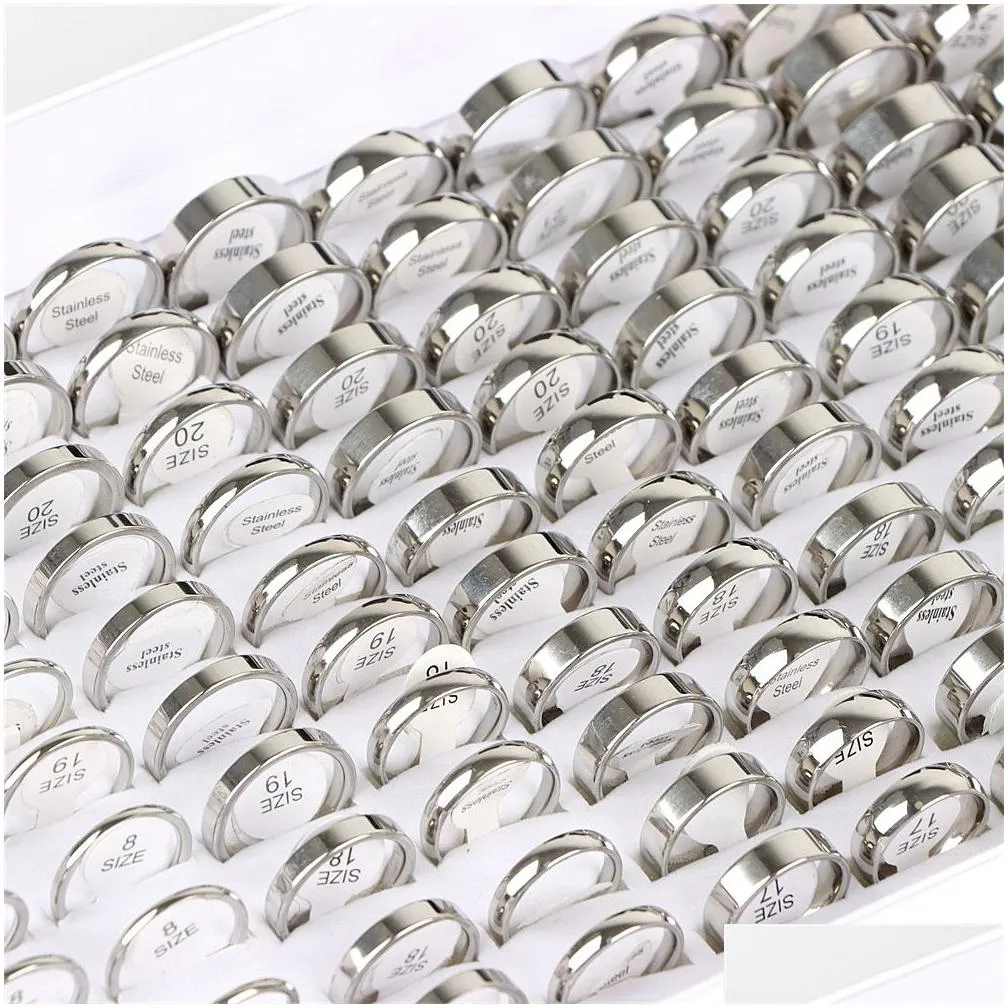 smooth surface jewelry stainless steel cluster rings for men women fashion silver color mix style size 17 to 22mm