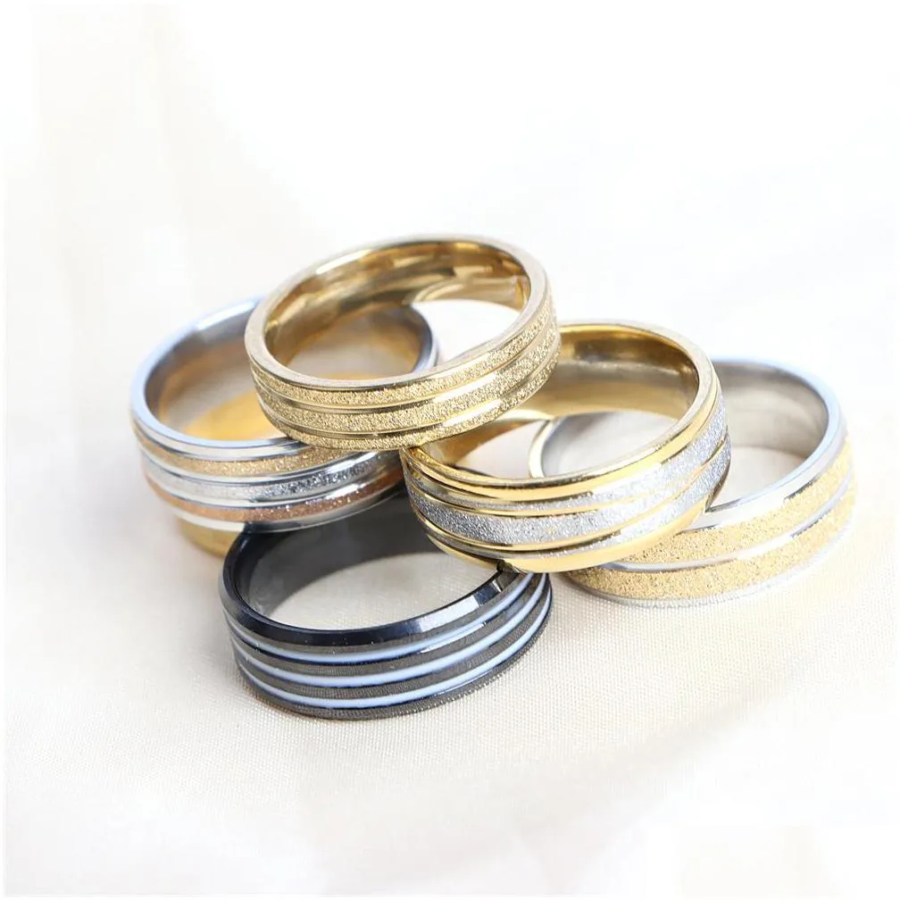 fashion frosted stripe stainless steel rings jewelry for women men lover couple gold silver plated party gift no fade wholesale