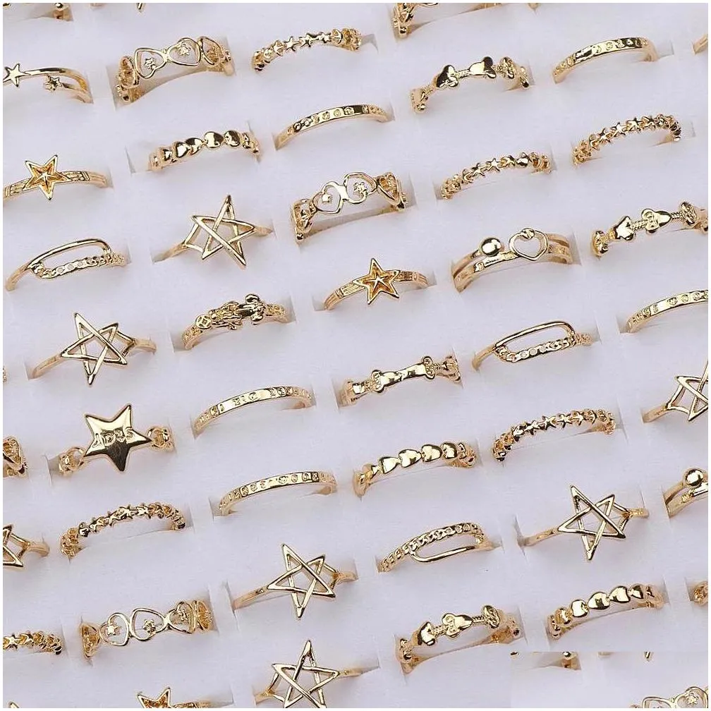 womens fashion finger rings golden silver plated star heart metal mix style jewelry for party gift