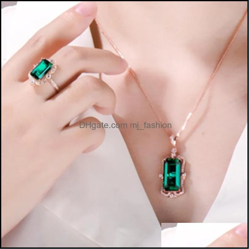 green stone emerald diamond pendant necklace charm party wedding pendants necklace for women luxury jewelry silver necklaces
