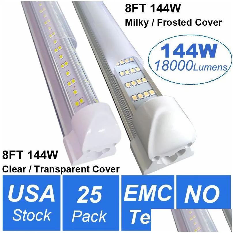 8ft led tube frosted cover 8 feet shop lights fixture 96 inch cooler door zer integrated lamp 4 row 144w transparent clear covers no rf fm