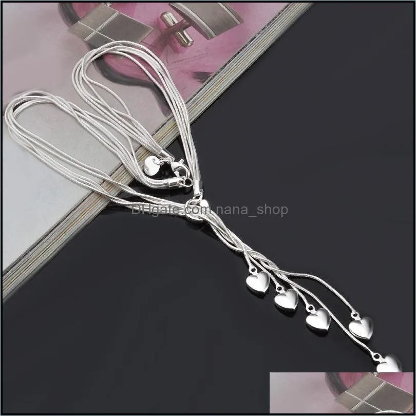 love silver chains necklaces 5 hearts couple jewelry valentine christmas gift for girlfriend 925 sterling silver pendant necklace