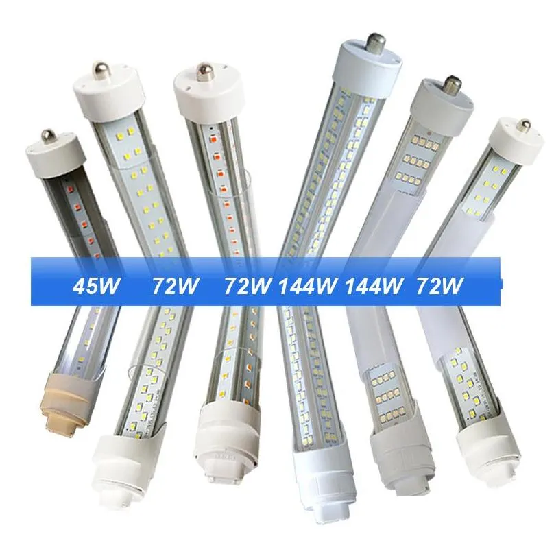 r17d 8 foot tubes bulbs 144w 14400lm 6000k cold white super bright t8 led tube lights 8 ft 270 angle single pin clear cover / milky