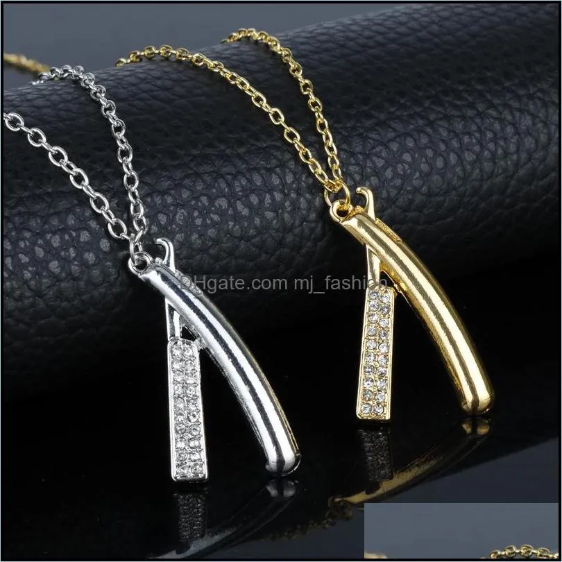 hip hop razor blades pendant necklaces men jewelry zirconia shaver shape necklaces male gold color collares jewelry accessories