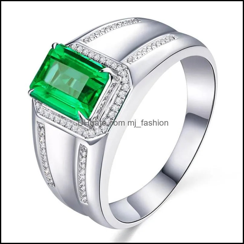 white gold fashion temperament pave luxury ring imitation emerald diamond ring with emerald gemstone business ring