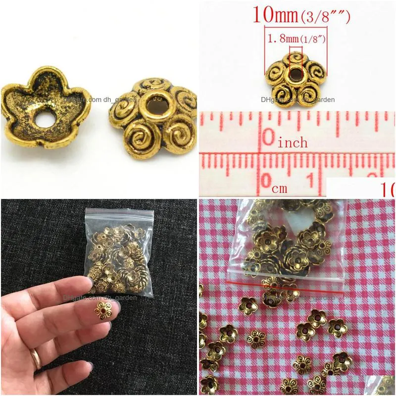100pcs ancient gold tone flower bead caps bracelet necklace diy jewelry findings fit beads jewelry accessories 10x4mm