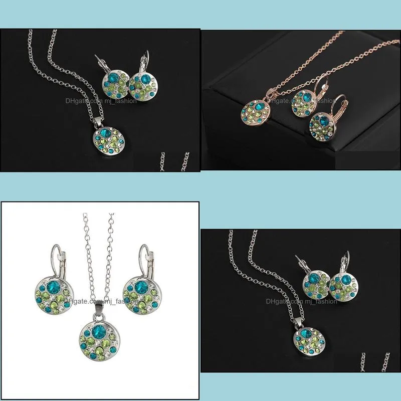 crystal jewelry set for women round necklaces earrings jewelry sets parure bijoux femme engagement wedding party jewelry set