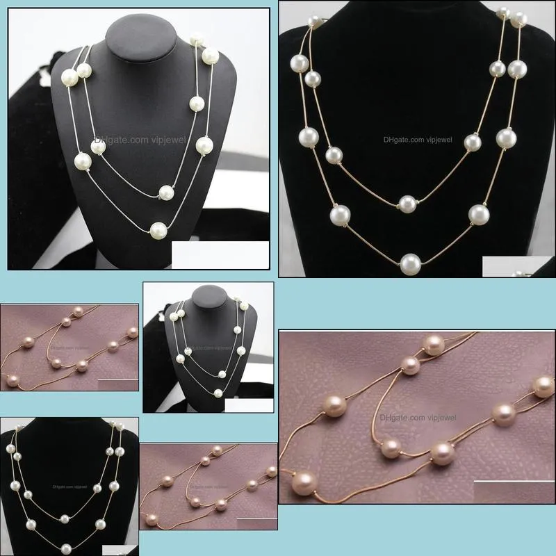 pearls necklaces simulated pearl long double layer necklace