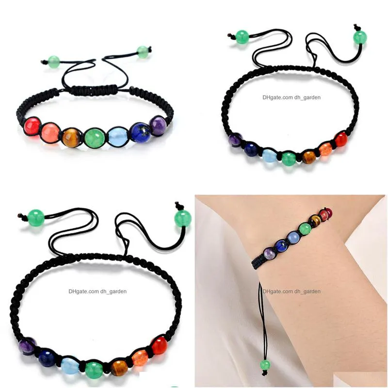 diy 7 colorful natural stone beads crystal chakra bracelet for women braided rope bracelets reiki spiritual yoga jewelry