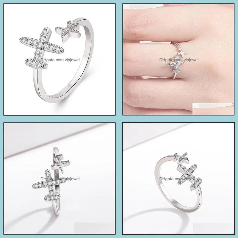 silver ring for women clear cz adjustable rings fine jewelry flying plane open finger rings