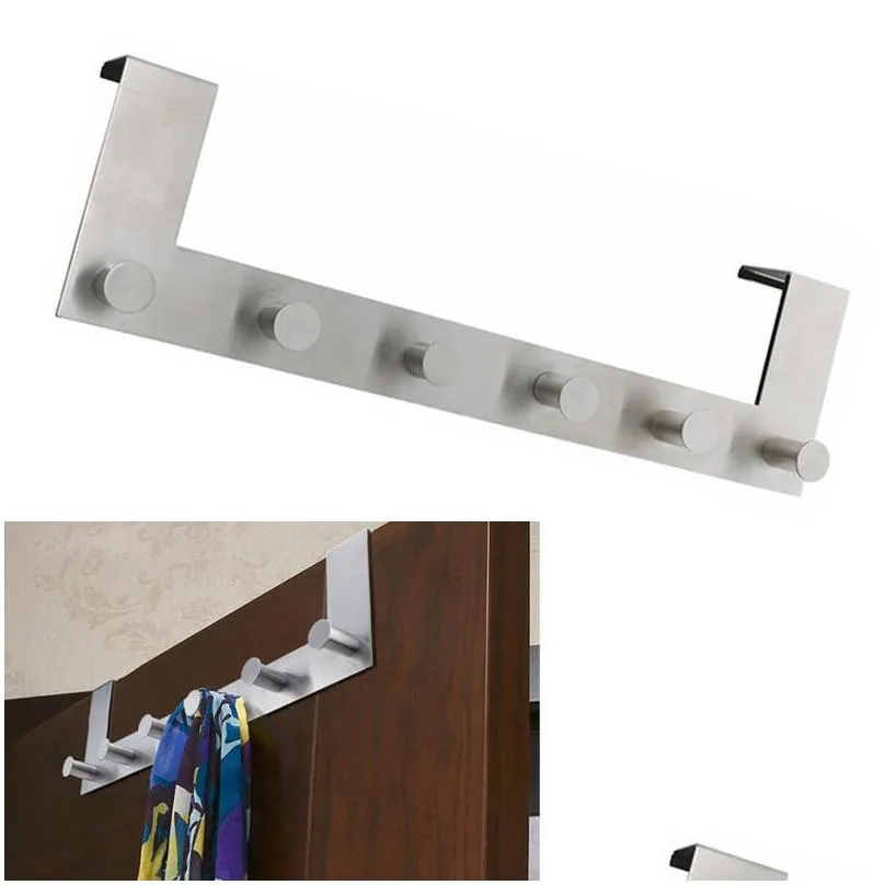 stainless steel over the door hooks hagner rack clothes for cloth pants hat towel 6hook