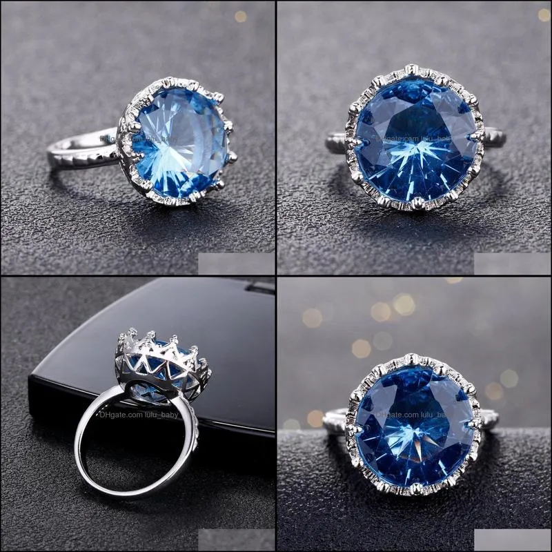 blue gem stone rings wedding women finger brand jewelry for women created blue crystal ring