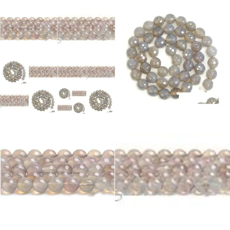 8mm fctory price 12mm 14mm round faceted gray agat beads natural stone beads diy loose beads for jewelry making