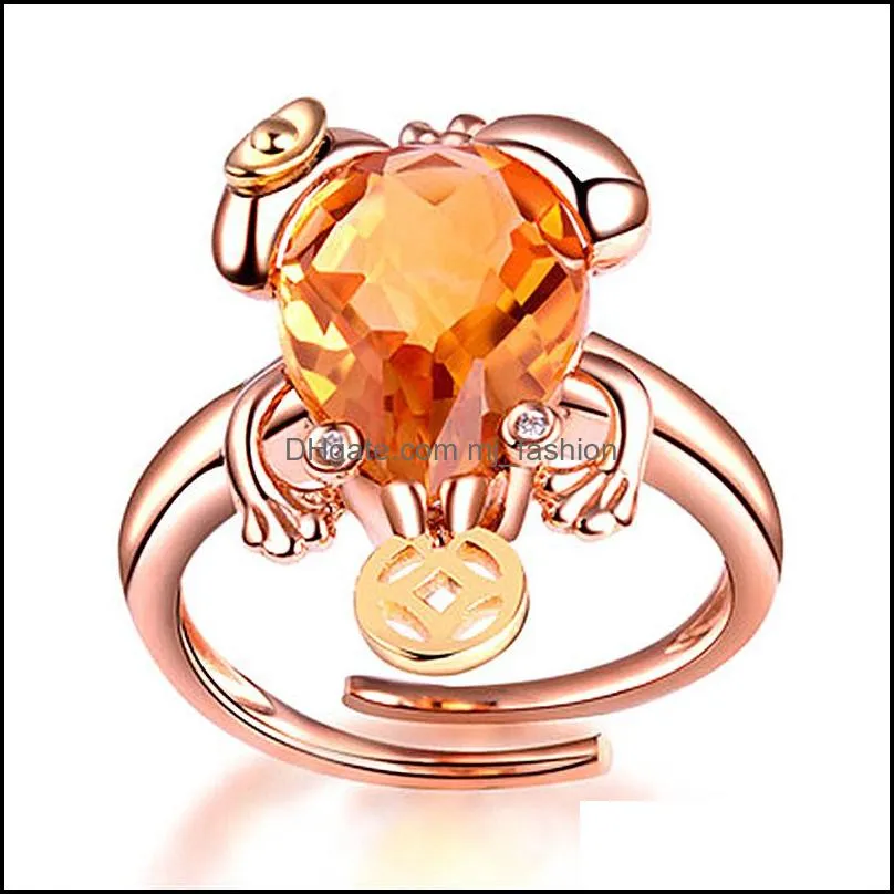 fashion innovation mascot toad rings 18k yellow gold plated rose gold citrine golden toad ring yellow diamond gemstone open rings
